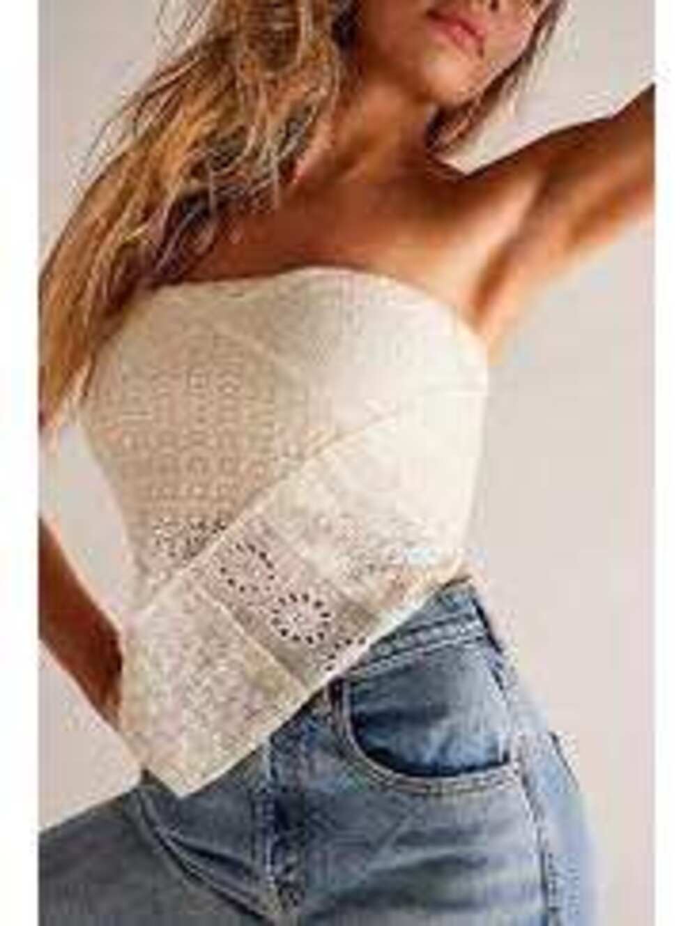 Free People Ivory Crochet Lace Strapless Bandeau Top S/P
